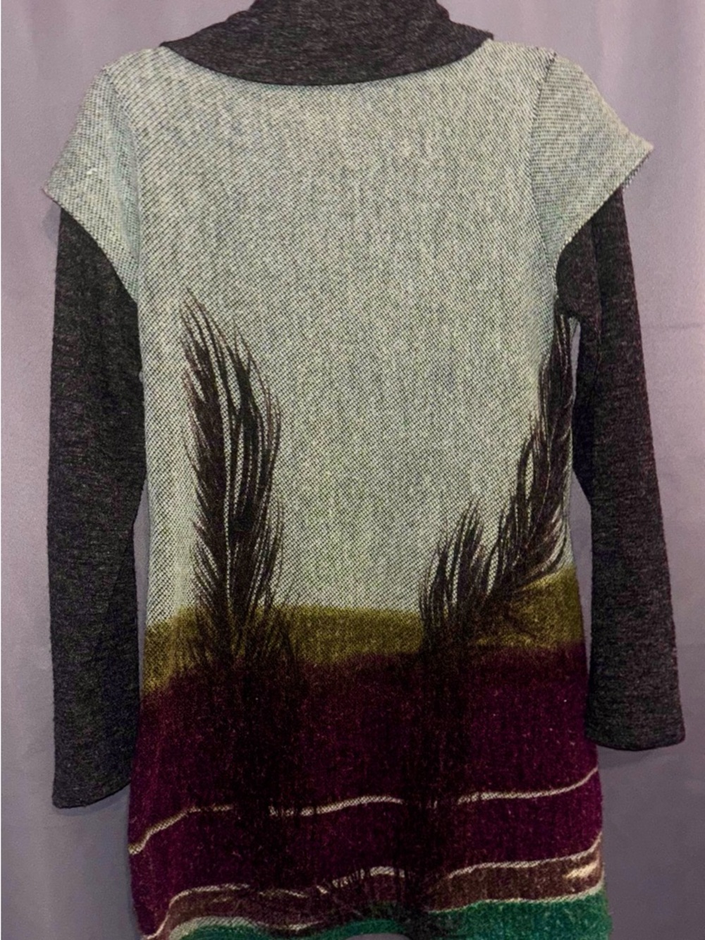 Aryeh Anthropology Teal and Charcoal Cowl-Neck Sweater Tunic/Dress Large - Picture 5 of 5